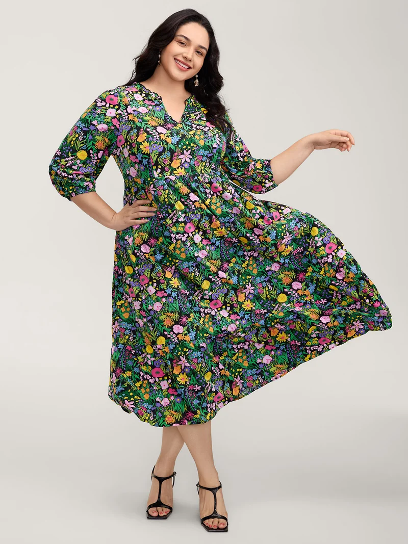 Floral Print Pockets Flowy Maxi Dress