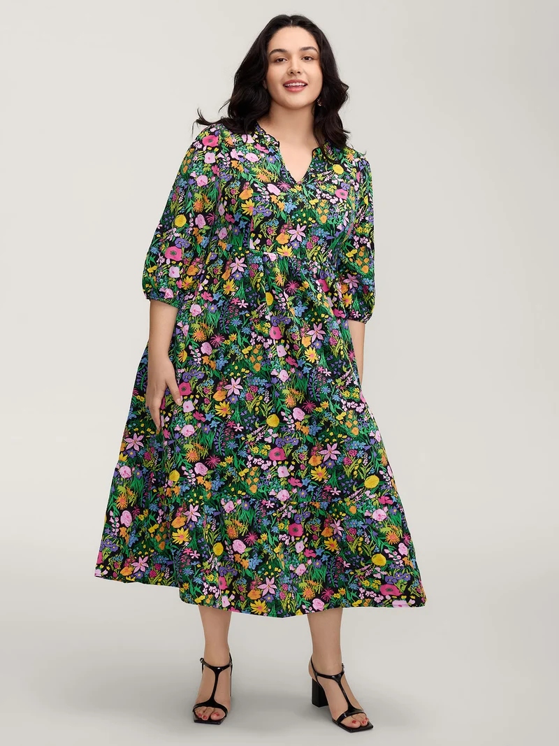Floral Print Pockets Flowy Maxi Dress