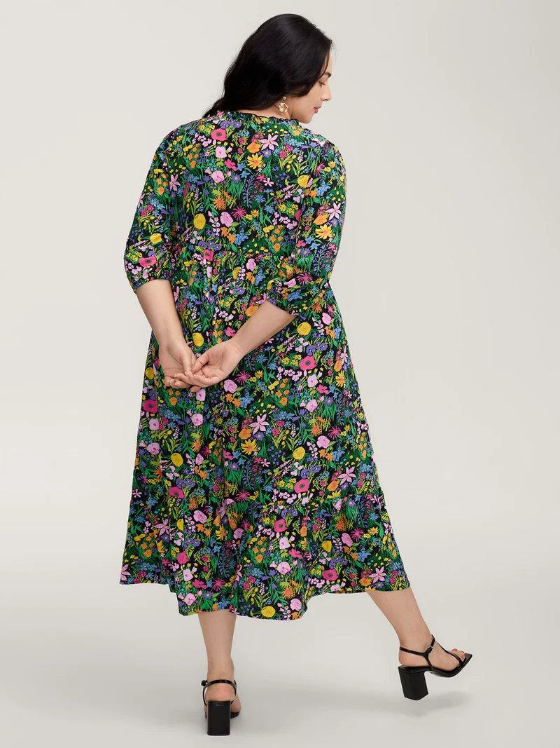 Floral Print Pockets Flowy Maxi Dress