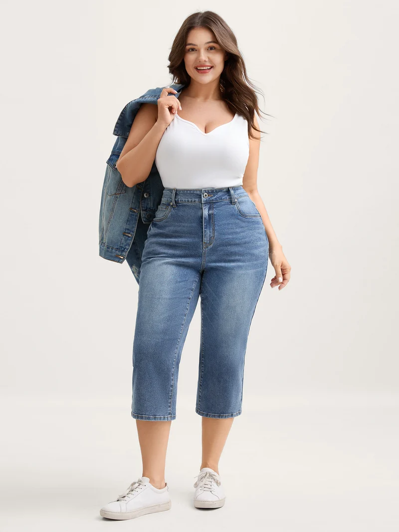 Vintage Wash Bootcut Cropped Jeans
