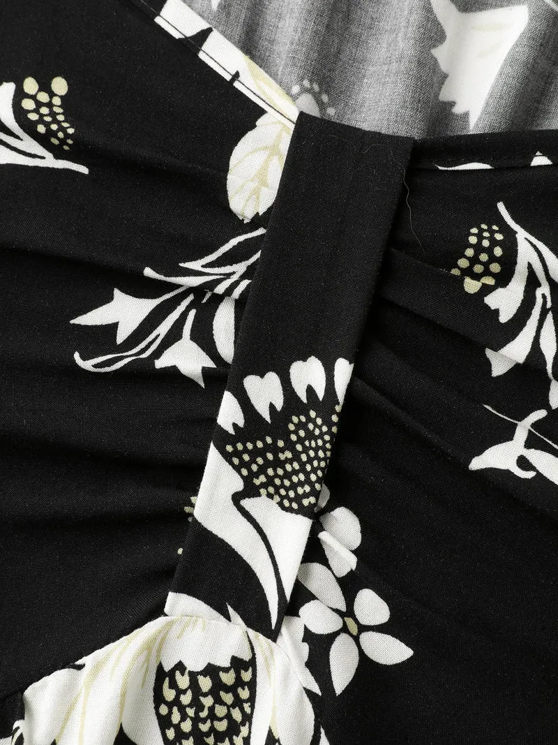 Floral Print Sweetheart Neck Midi Dress