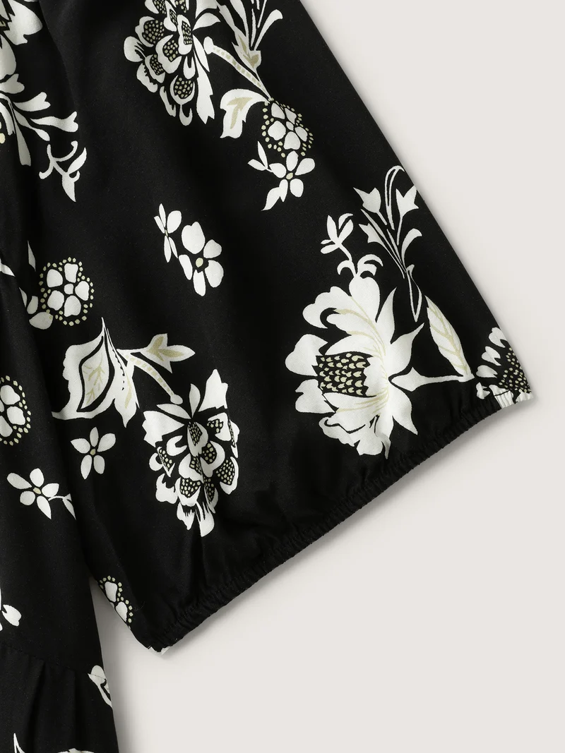 Floral Print Sweetheart Neck Midi Dress