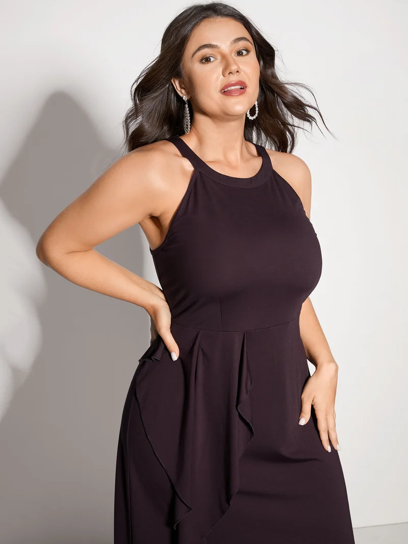 Supersoft Ruffled Asymmetrical Hem Maxi Dress