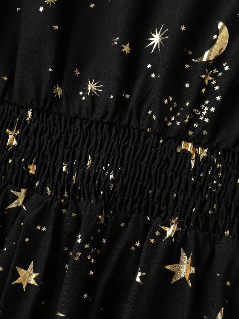 Shimmery Starry Neck Cut-Out Midi Dress