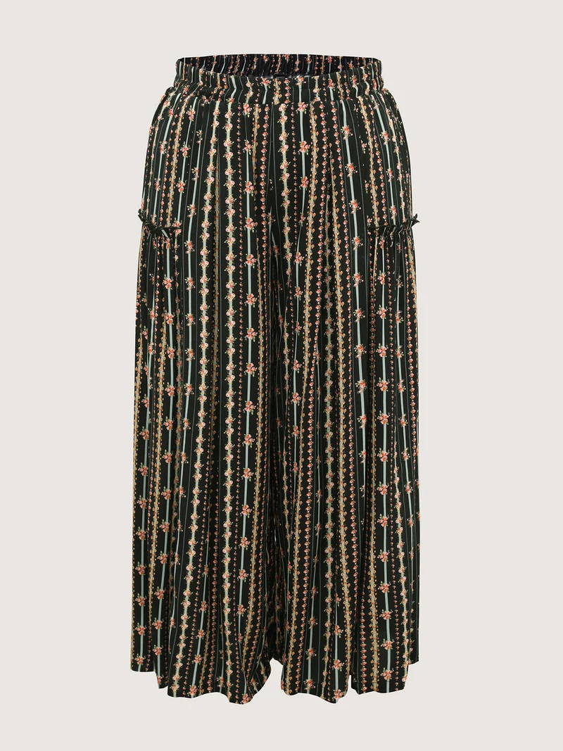 Floral Striped Ruffled Wide-Leg Pants
