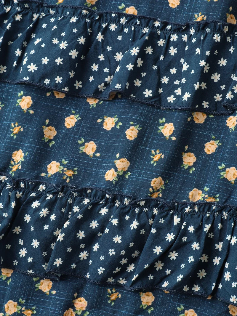 Floral Print Tiered Shirred Waist Midi Skirt