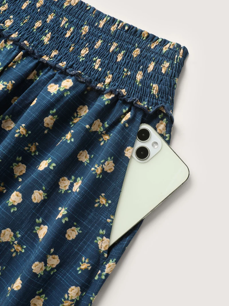 Floral Print Tiered Shirred Waist Midi Skirt