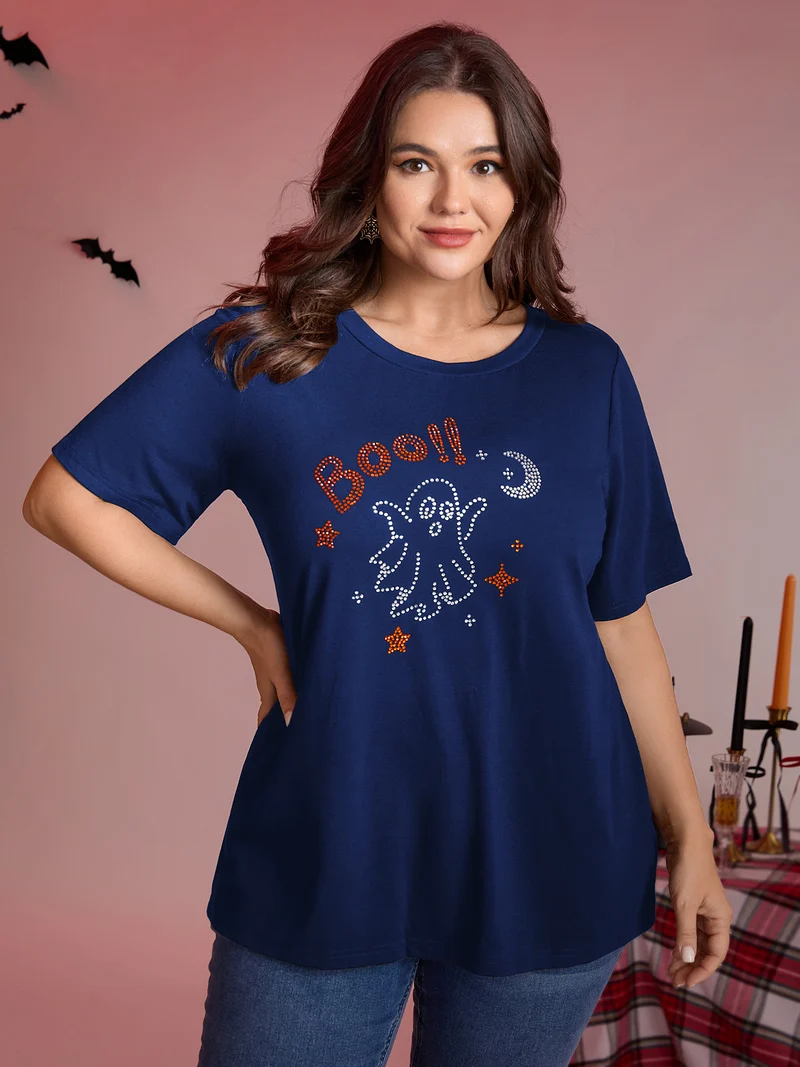 Boo-tiful Ghost Rhinestone Detail T-Shirt