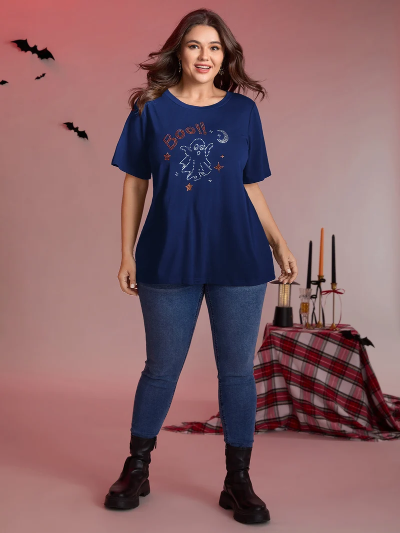 Boo-tiful Ghost Rhinestone Detail T-Shirt