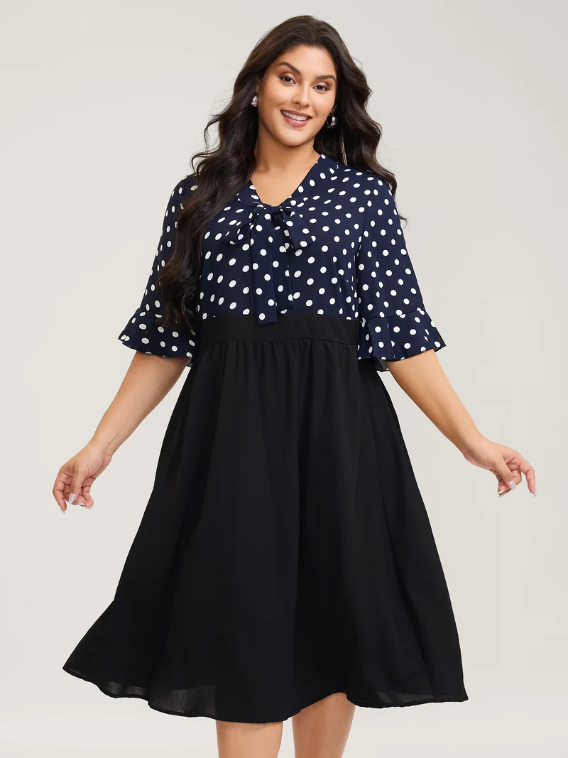 Pretty Polka Dots Bow-Tie Midi Dress