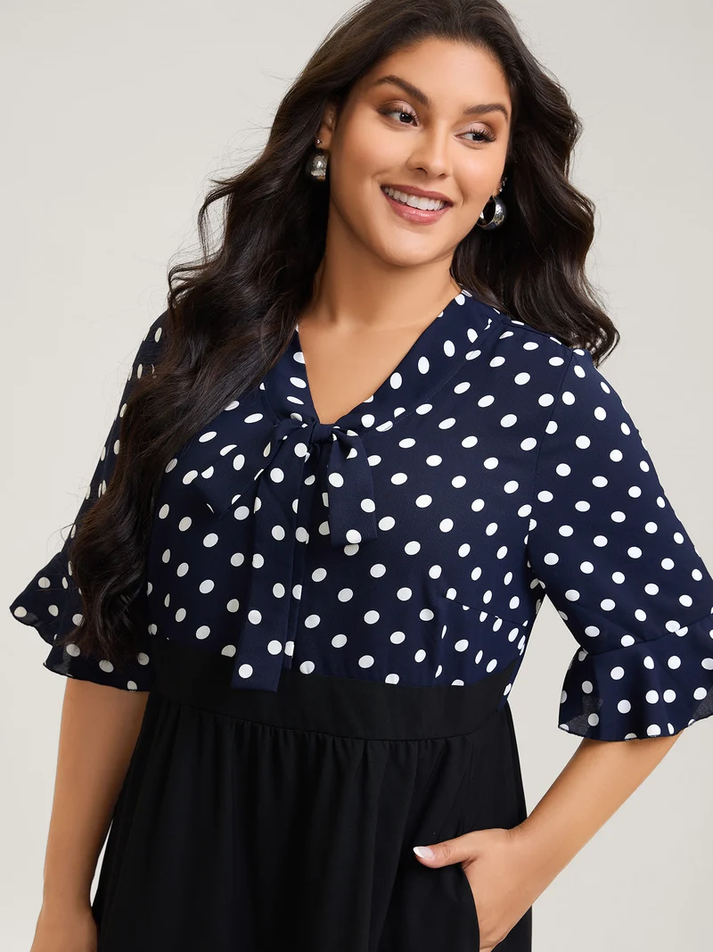 Pretty Polka Dots Bow-Tie Midi Dress