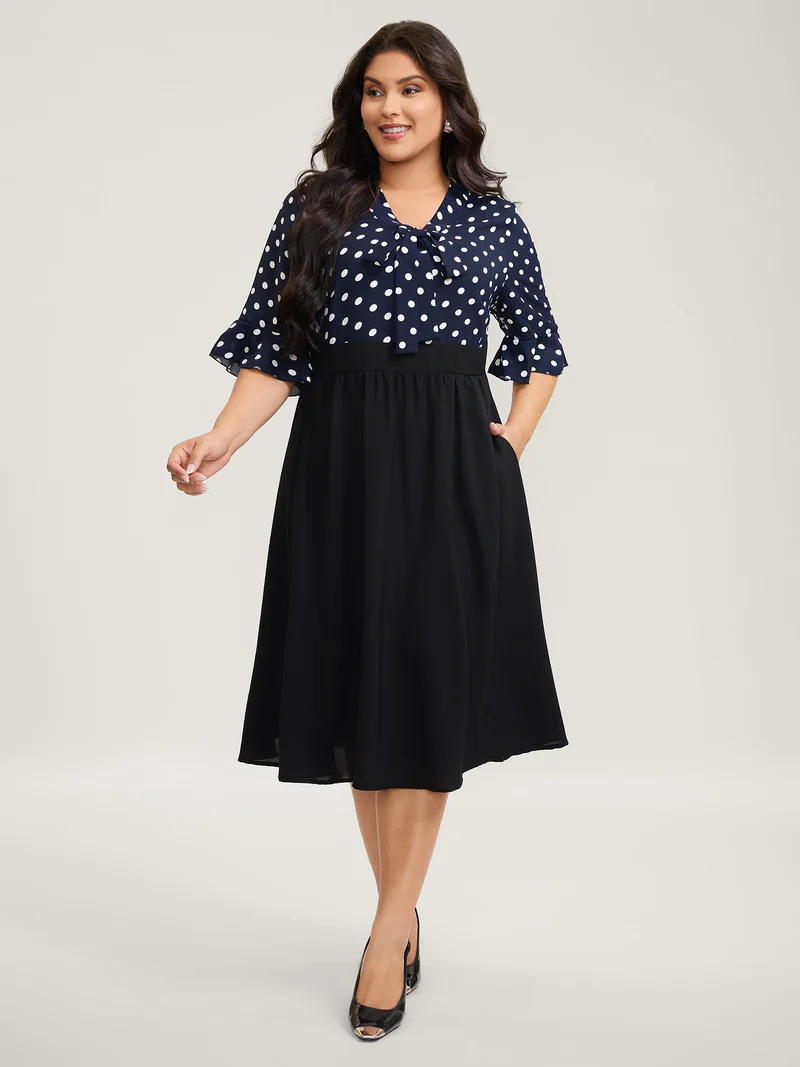 Pretty Polka Dots Bow-Tie Midi Dress