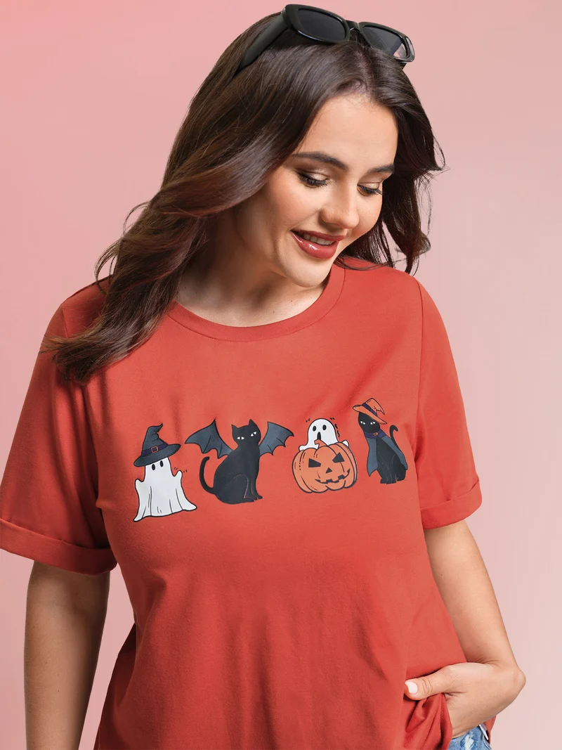 Spooky Print Round Neck T-Shirt