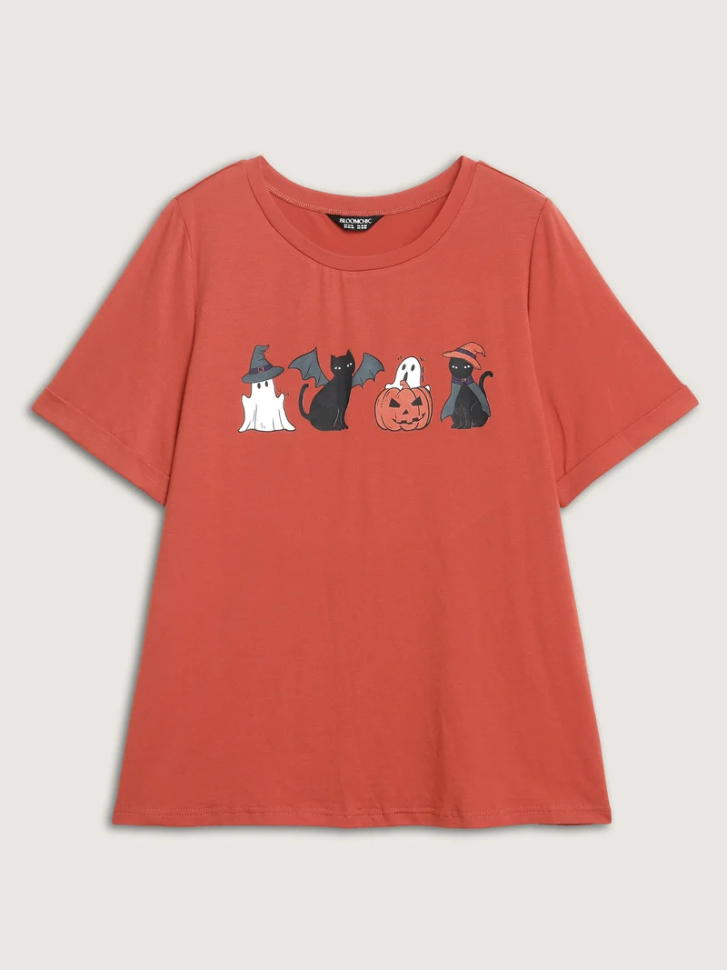 Spooky Print Round Neck T-Shirt