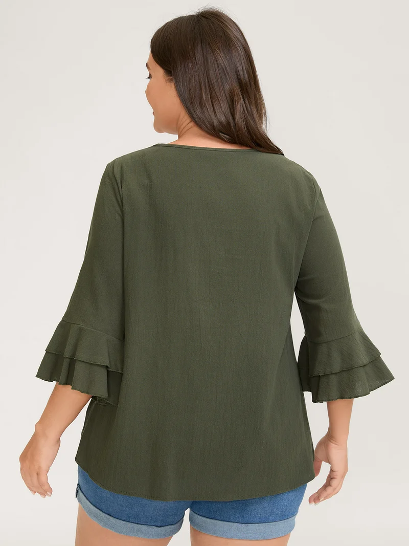 Pure Cotton Pleated V-Neck Blouse