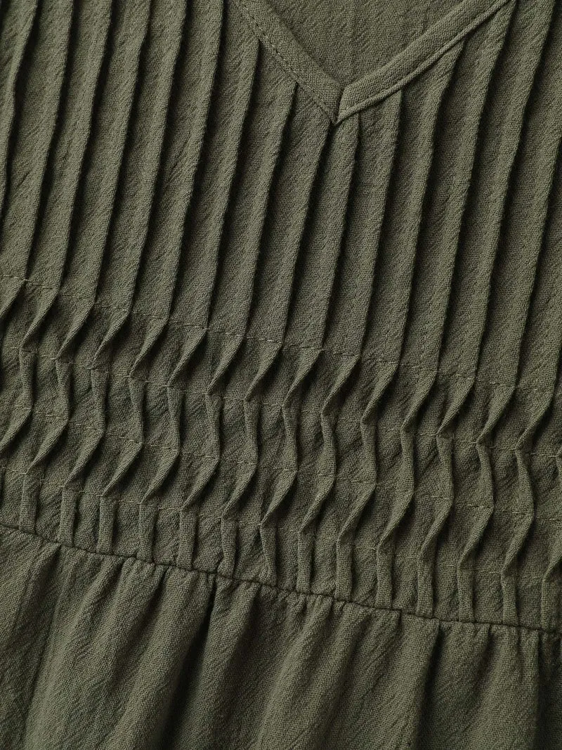Pure Cotton Pleated V-Neck Blouse