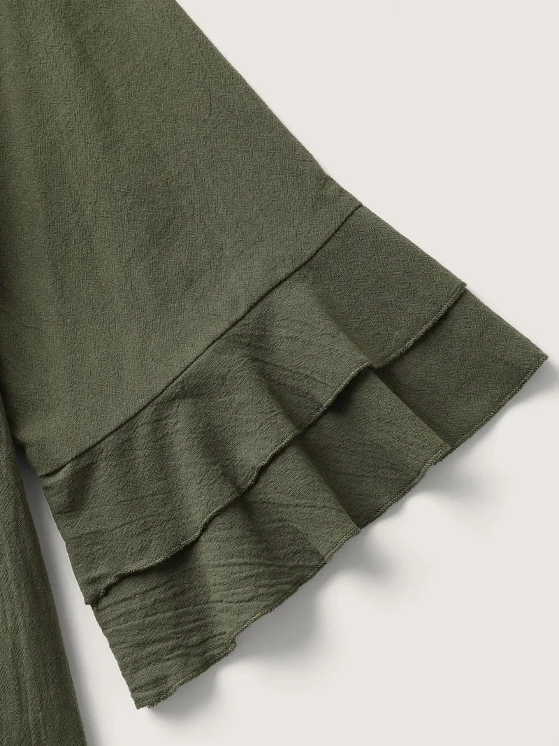 Pure Cotton Pleated V-Neck Blouse