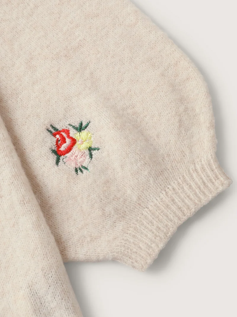 Supersoft Floral Embroidery Front Triple Tie Knit Cardigan