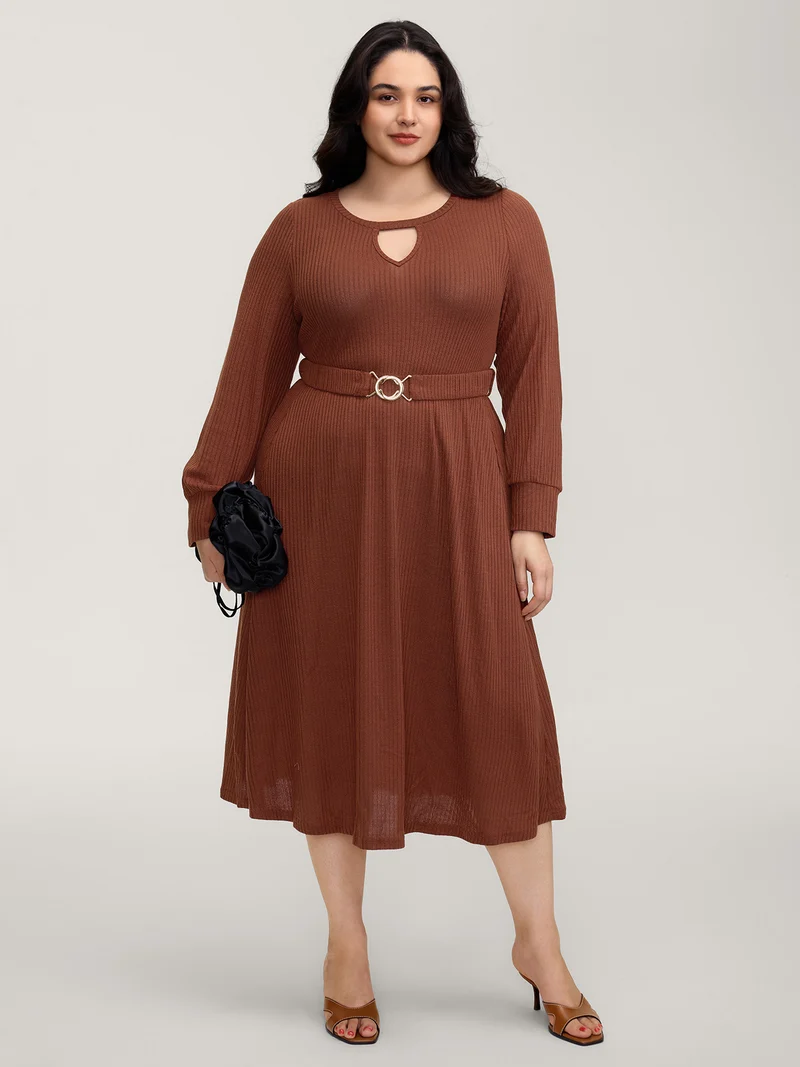 Heather Ribbed Stretchy Metal Buckle Maxi Dress