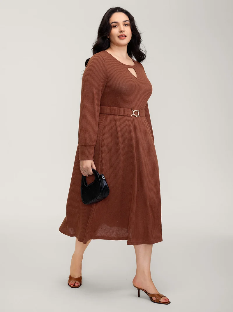 Heather Ribbed Stretchy Metal Buckle Maxi Dress