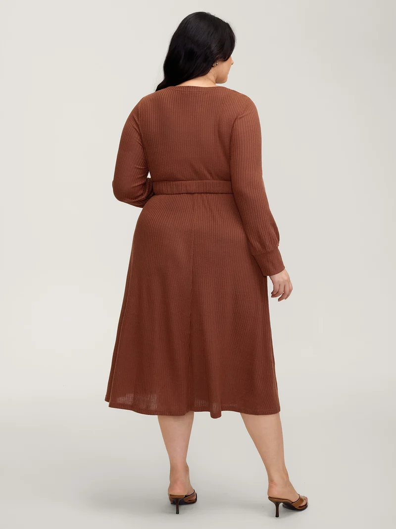 Heather Ribbed Stretchy Metal Buckle Maxi Dress