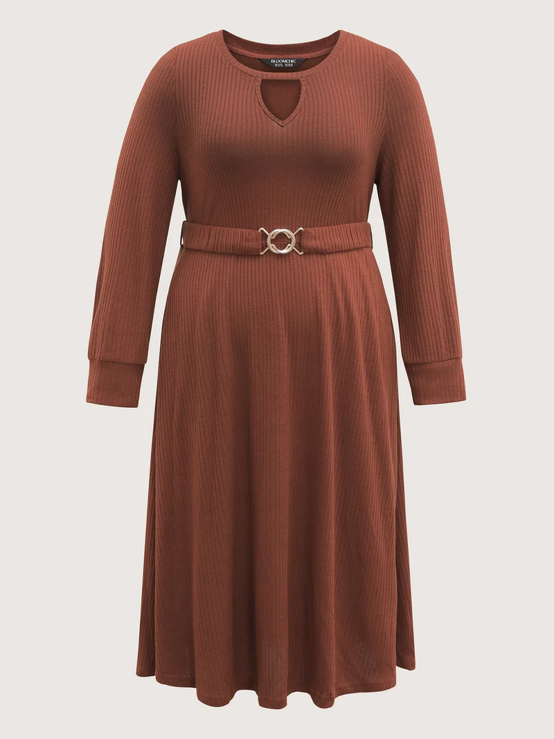 Heather Ribbed Stretchy Metal Buckle Maxi Dress