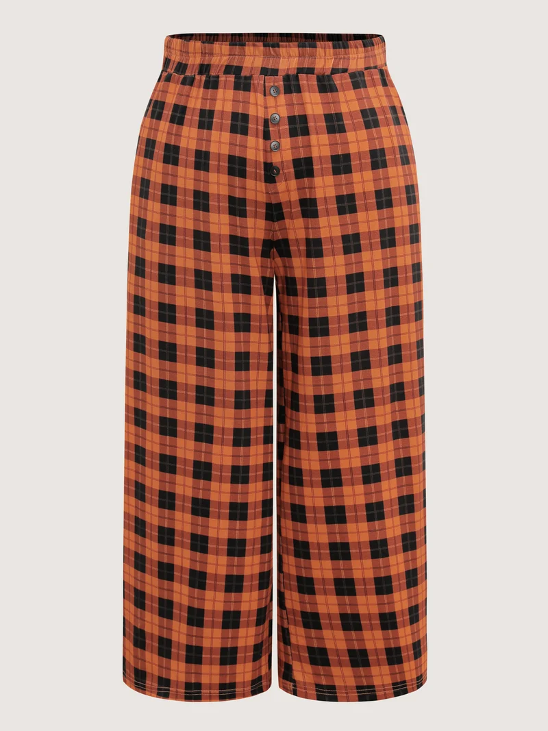 Checkered Print Wide-Leg Lounge Bottoms