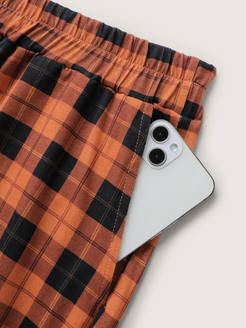Checkered Print Wide-Leg Lounge Bottoms