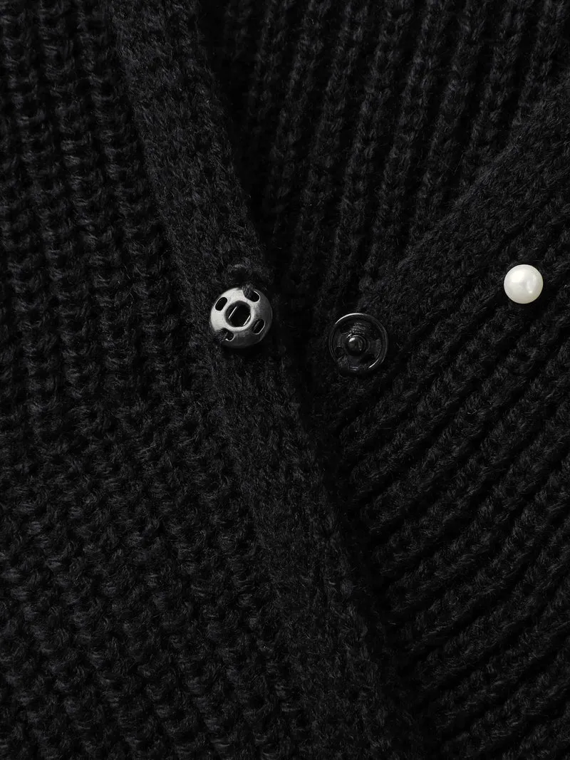 Pearl Beaded Overlap Hem Pullover