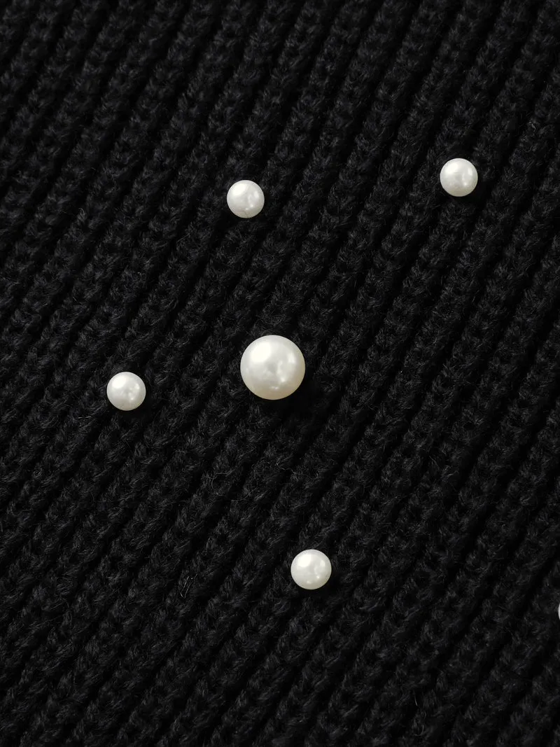 Pearl Beaded Overlap Hem Pullover