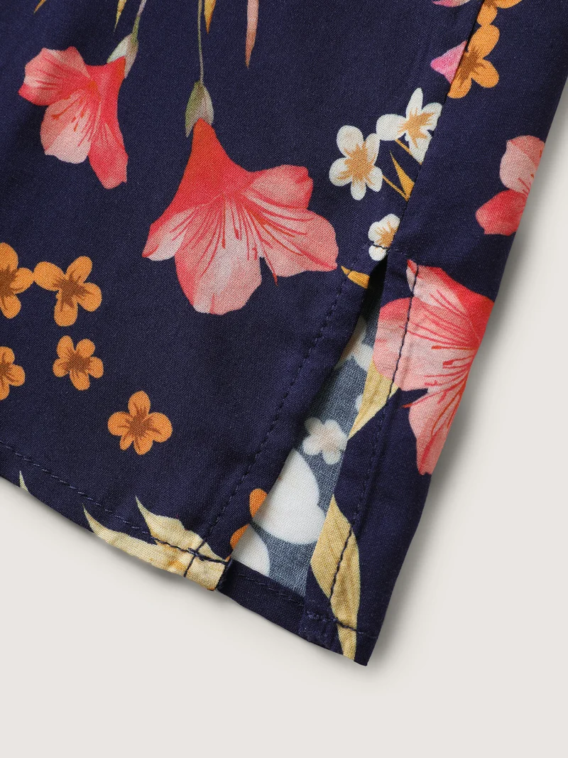 Floral Pleated Shirred V-Neck Blouse