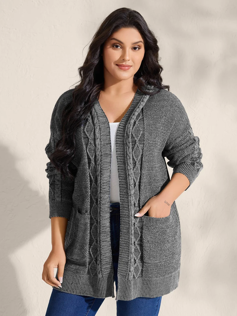 Cable Knit Front-Open Knit Cardigan