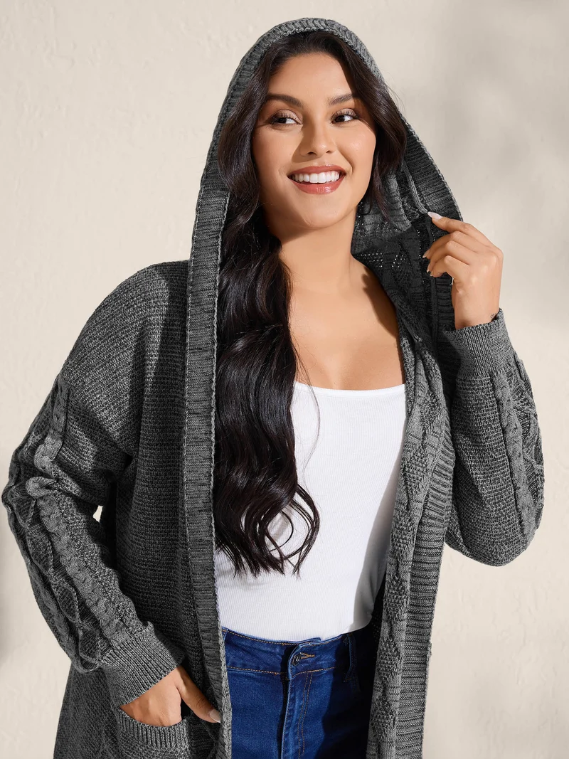 Cable Knit Front-Open Knit Cardigan