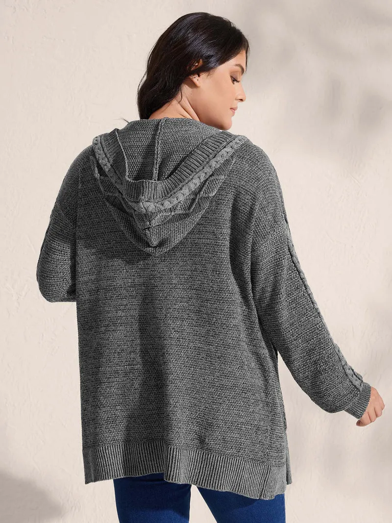 Cable Knit Front-Open Knit Cardigan
