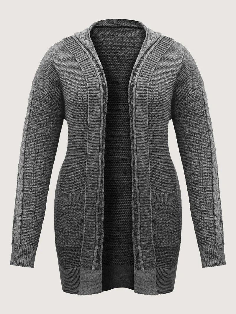 Cable Knit Front-Open Knit Cardigan