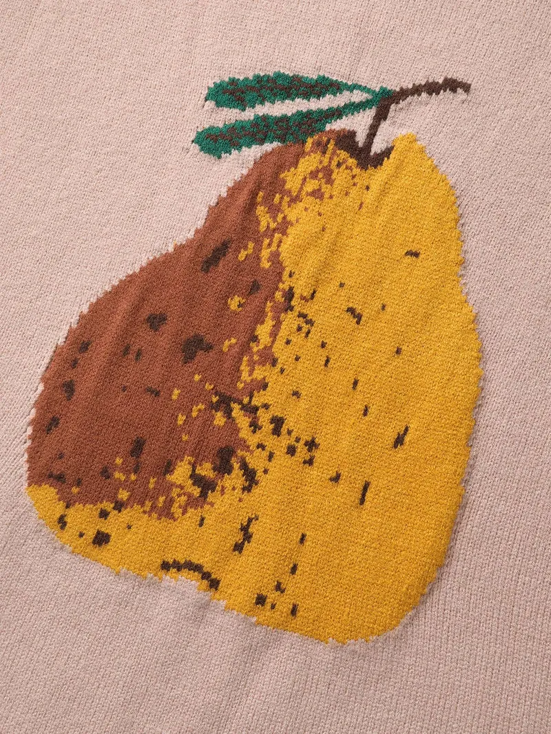 Fruit Jacquard Ribbed Hem Pullover