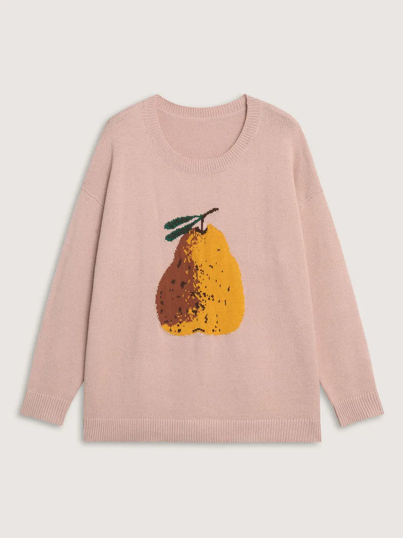 Fruit Jacquard Ribbed Hem Pullover