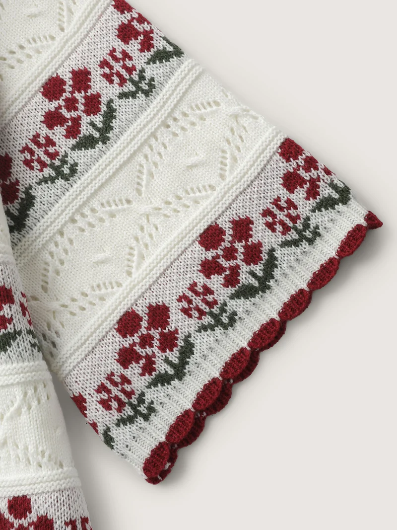Floral Jacquard Front-Tie Cut-Out Cardigan