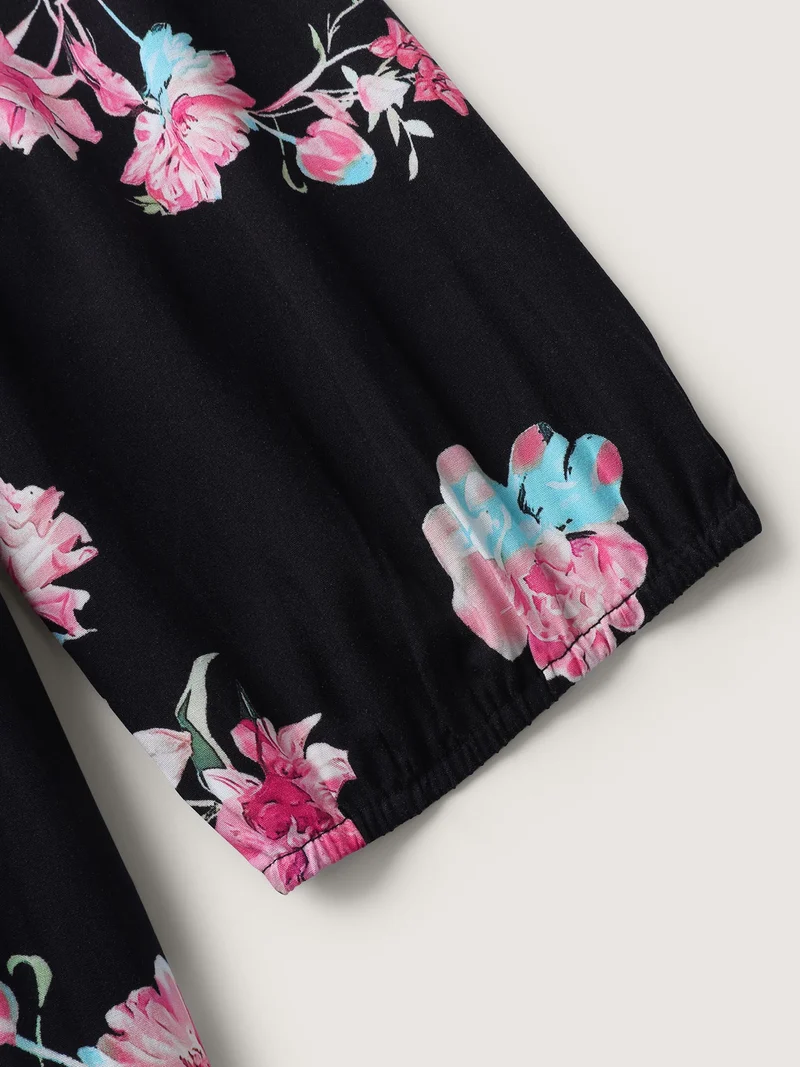 Floral Adjustable Bust Drawstring Midi Dress