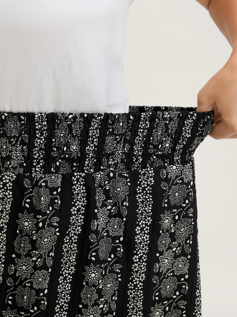 Floral Stripes Shirred Waist Maxi Skirt