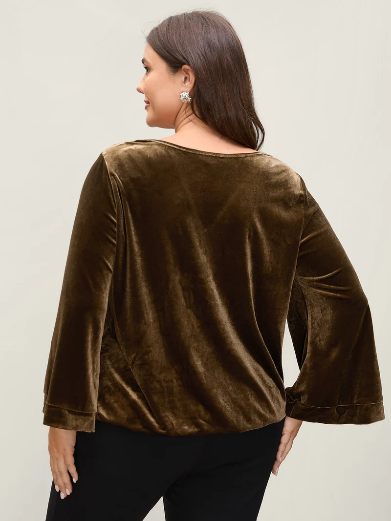 Velvet Metallic Button Drapey Blouse