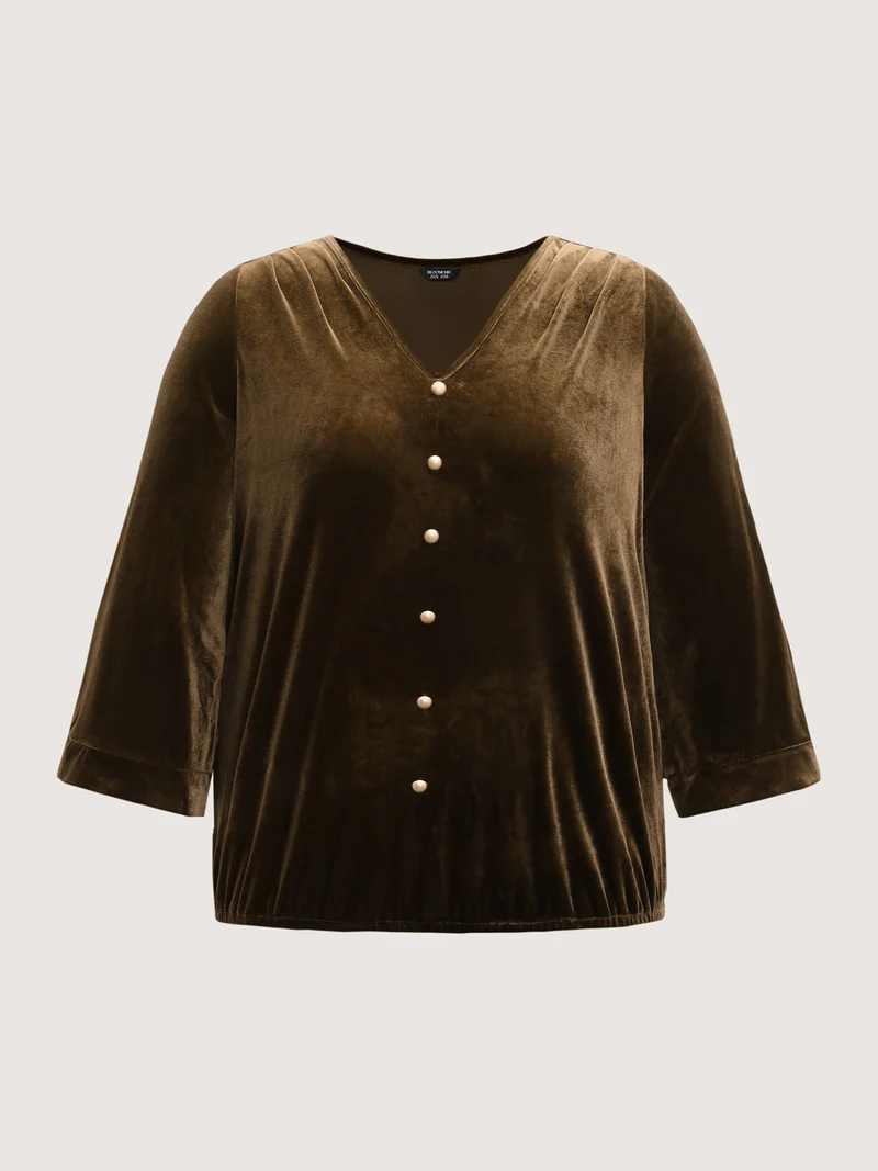 Velvet Metallic Button Drapey Blouse
