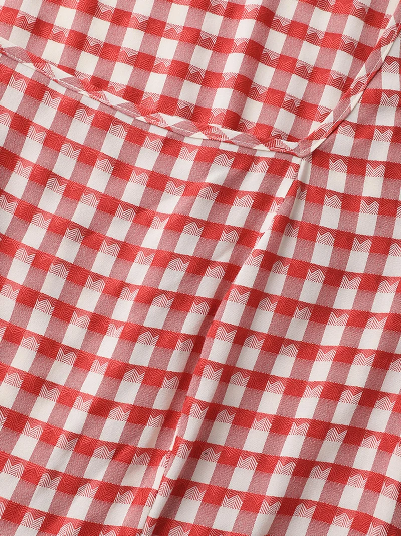 Gingham Print Textured Ruffled Hem Midi Dress