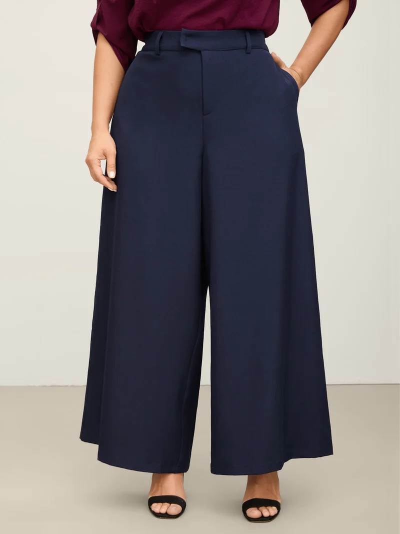 Elastic Back Waist Metal Buckle Pants