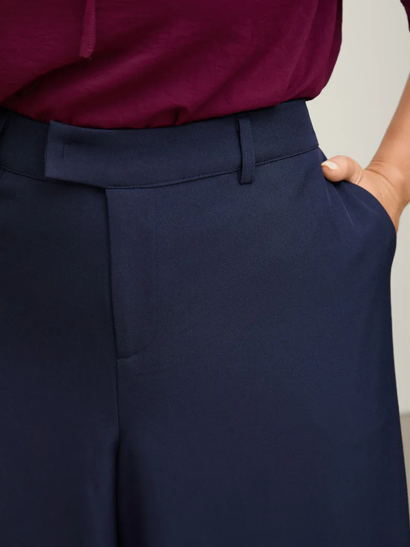 Elastic Back Waist Metal Buckle Pants