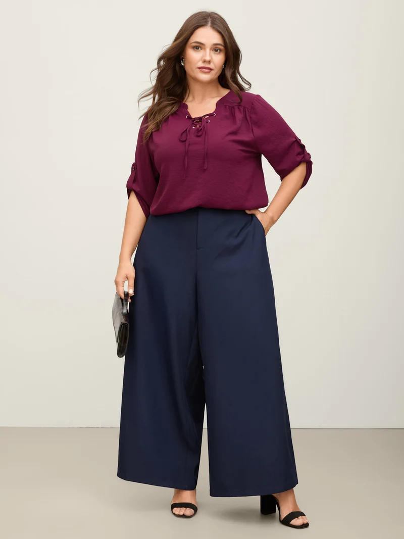 Elastic Back Waist Metal Buckle Pants