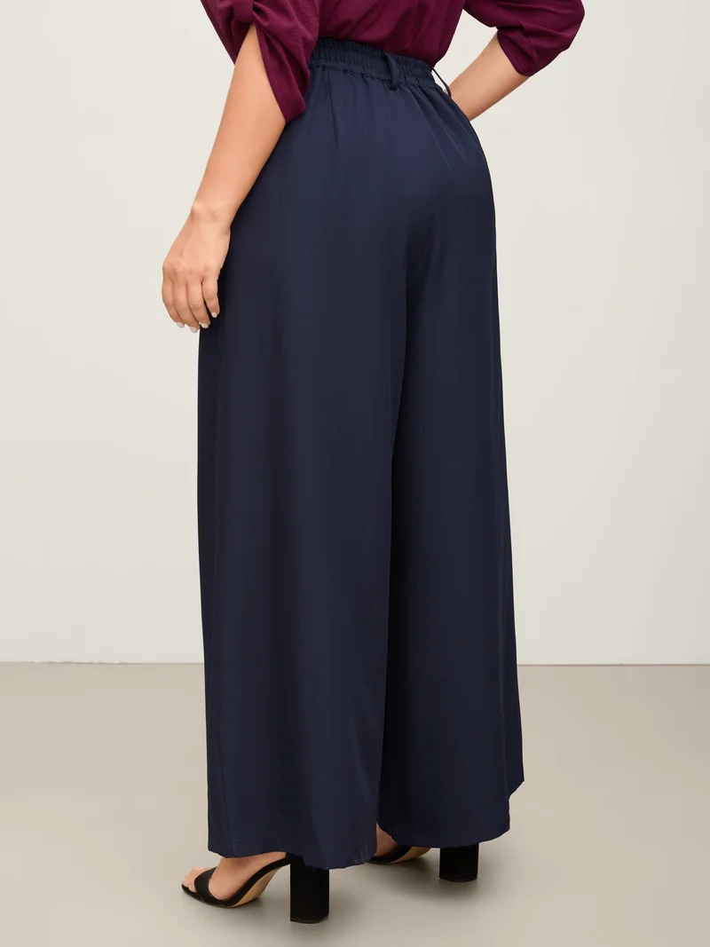 Elastic Back Waist Metal Buckle Pants