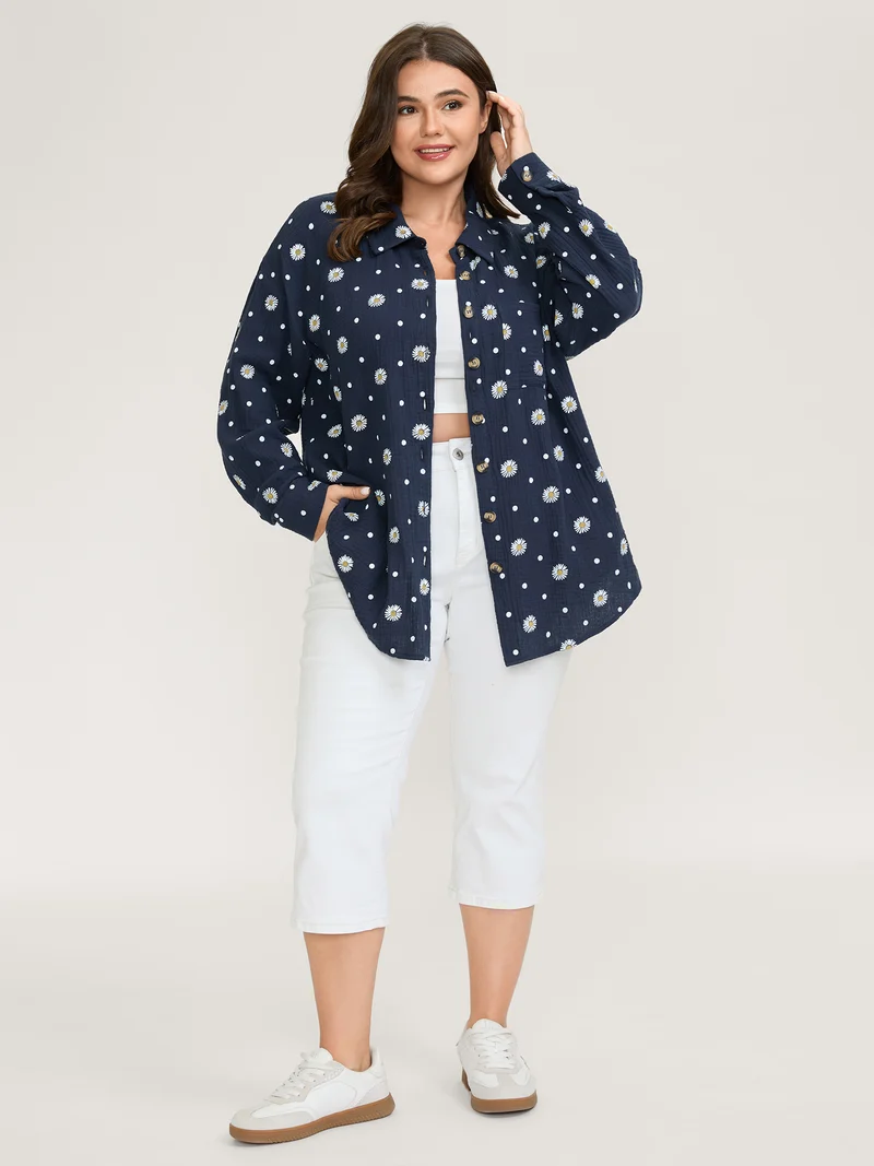 Cotton Floral Print Button-Down Jacket