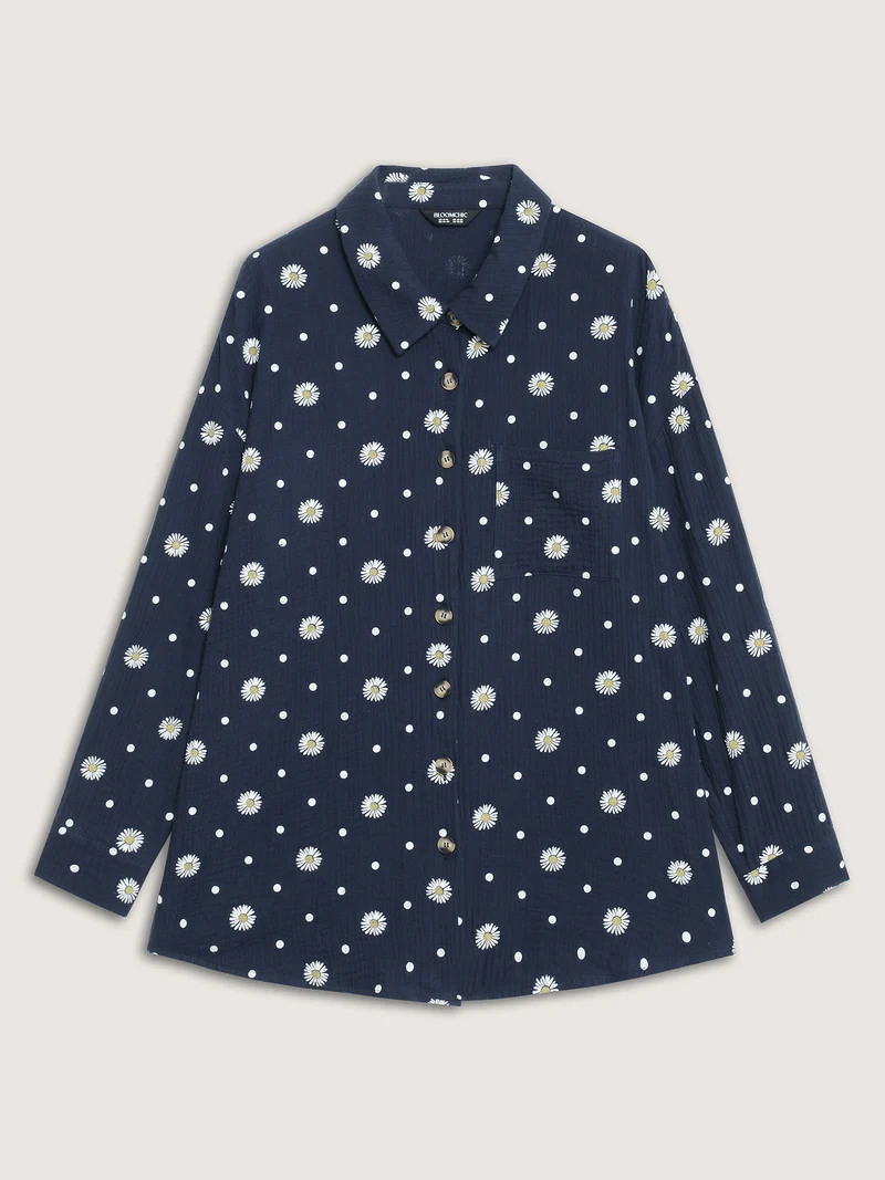 Cotton Floral Print Button-Down Jacket