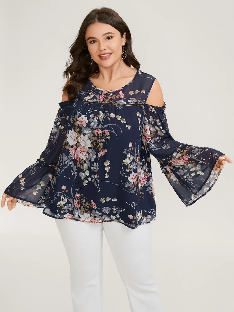 Floral Print Off-Shoulder Lace Blouse
